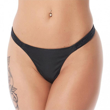 Leren dames string - zwart - rekbaar van 78 tot 100 cm - Erotiekvoordeel.nl