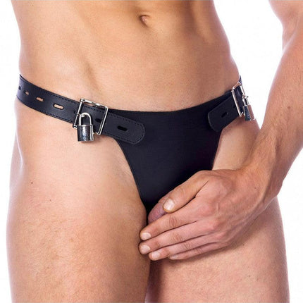 Leren kuisheidsgordel | kuisheids slip | chastity met twee hangsloten - Erotiekvoordeel.nl