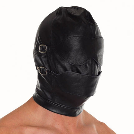 Leren masker met afneembare gag en oogdelen - Erotiekvoordeel.nl