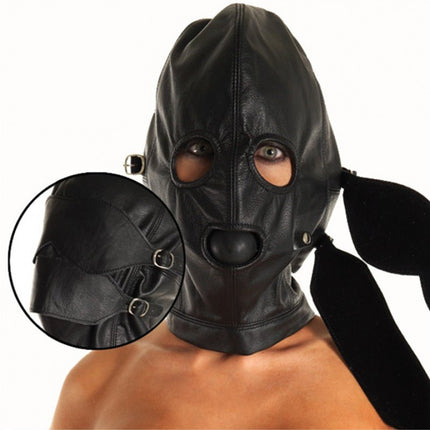 Leren masker met afneembare gag en oogdelen - Erotiekvoordeel.nl