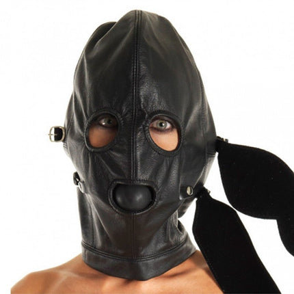 Leren masker met afneembare gag en oogdelen - Erotiekvoordeel.nl
