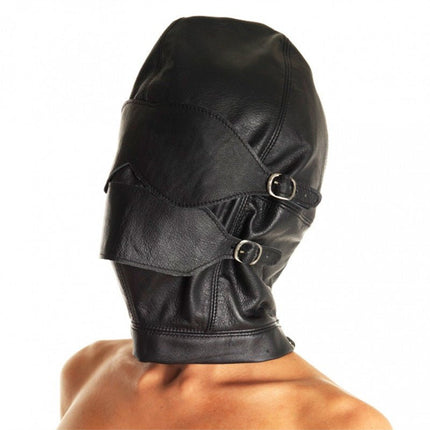 Leren masker met afneembare gag en oogdelen - Erotiekvoordeel.nl