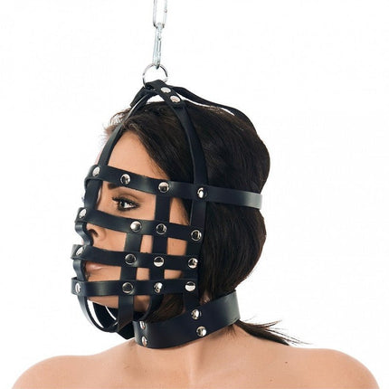 Leren muilkorf Masker met ring boven om vast te zetten - Erotiekvoordeel.nl