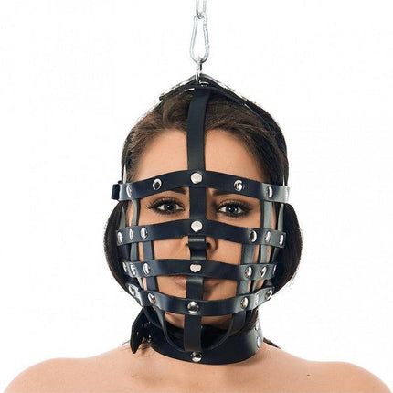 Leren muilkorf Masker met ring boven om vast te zetten - Erotiekvoordeel.nl