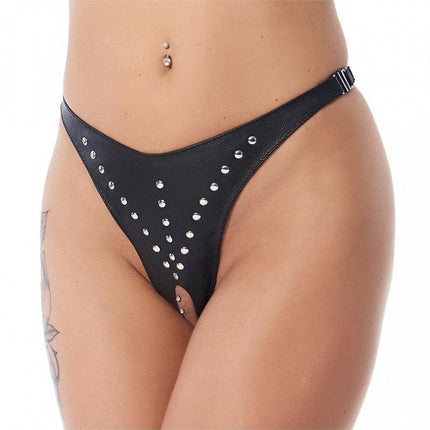 Leren slip met open kruis versierd met nieten. - Erotiekvoordeel.nl