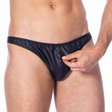 Leren slip met ritssluiting aan de voorzijde - Erotiekvoordeel.nl