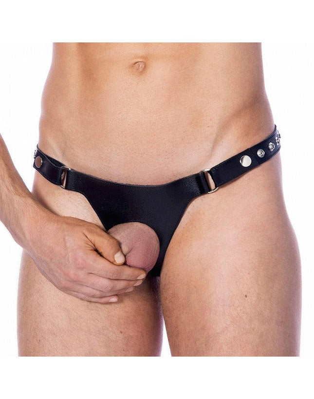 Leren string voor heren met opening voor de penis - Erotiekvoordeel.nl