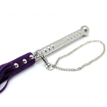 Leren zweep (flogger) met metalen handvat - paars - Erotiekvoordeel.nl