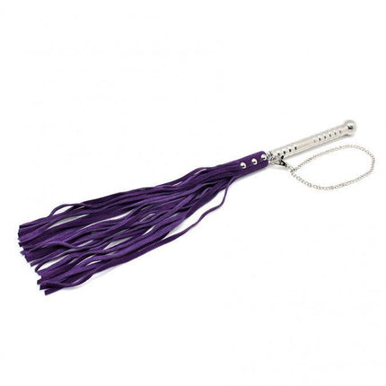 Leren zweep (flogger) met metalen handvat - paars - Erotiekvoordeel.nl