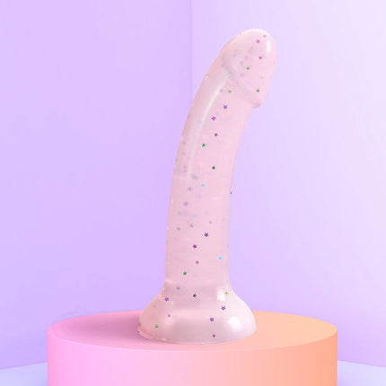 Love to Love - Dildo - Dildoll Starlight - Buigbaar - Siliconen - Met Gouden Glitterende Sterren - Roze-Erotiekvoordeel.nl