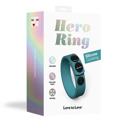 Love to Love Hero Verstelbare Siliconen Cockring - blauwgroen - Erotiekvoordeel.nl