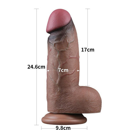 LoveToy - Dildo - Dubbellaagse Siliconen Dildo XXL - Lengte 24.6 cm - Diameter 7 cm - Bruin-Erotiekvoordeel.nl