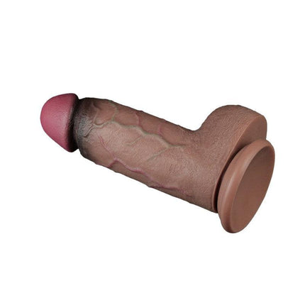 LoveToy - Dildo - Dubbellaagse Siliconen Dildo XXL - Lengte 24.6 cm - Diameter 7 cm - Bruin-Erotiekvoordeel.nl