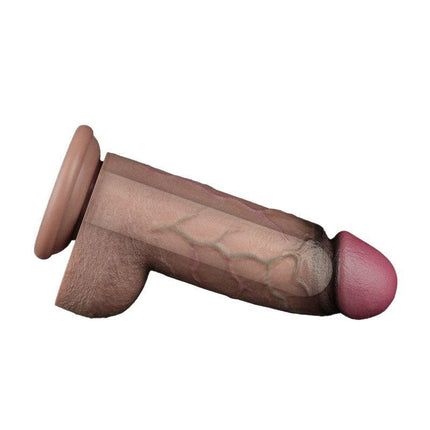 LoveToy - Dildo - Dubbellaagse Siliconen Dildo XXL - Lengte 24.6 cm - Diameter 7 cm - Bruin-Erotiekvoordeel.nl