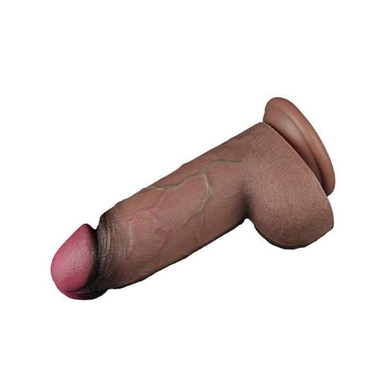 LoveToy - Dildo - Dubbellaagse Siliconen Dildo XXL - Lengte 24.6 cm - Diameter 7 cm - Bruin-Erotiekvoordeel.nl