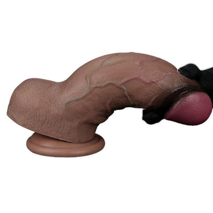 LoveToy - Dildo - Dubbellaagse Siliconen Dildo XXL - Lengte 24.6 cm - Diameter 7 cm - Bruin-Erotiekvoordeel.nl
