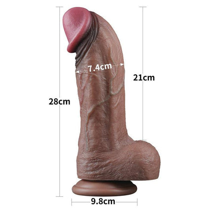 LoveToy - Dildo - Dubbellaagse Siliconen Dildo XXL - Lengte 28 cm - Diameter 7.4 cm - Bruin-Erotiekvoordeel.nl