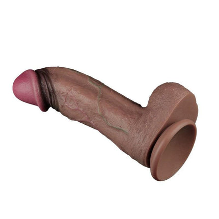 LoveToy - Dildo - Dubbellaagse Siliconen Dildo XXL - Lengte 28 cm - Diameter 7.4 cm - Bruin-Erotiekvoordeel.nl