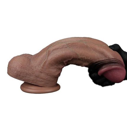 LoveToy - Dildo - Dubbellaagse Siliconen Dildo XXL - Lengte 28 cm - Diameter 7.4 cm - Bruin-Erotiekvoordeel.nl