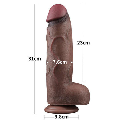 LoveToy - Dildo - Dubbellaagse Siliconen Dildo XXL - Lengte 31 cm - Diameter 7.6 cm - Bruin-Erotiekvoordeel.nl