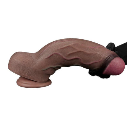 LoveToy - Dildo - Dubbellaagse Siliconen Dildo XXL - Lengte 31 cm - Diameter 7.6 cm - Bruin-Erotiekvoordeel.nl