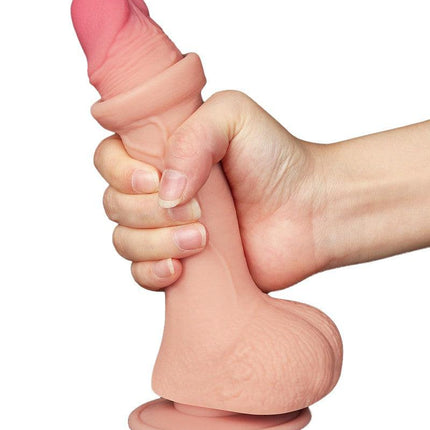 LoveToy - Dildo - Glijdende Huid Dildo - Dubbellaags Dildo - Lengte 19.5 cm - Diameter 3.5 cm - Lichte huidskleur-Erotiekvoordeel.nl