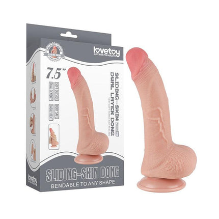 LoveToy - Dildo - Glijdende Huid Dildo - Dubbellaags Dildo - Lengte 19.5 cm - Diameter 3.5 cm - Lichte huidskleur-Erotiekvoordeel.nl