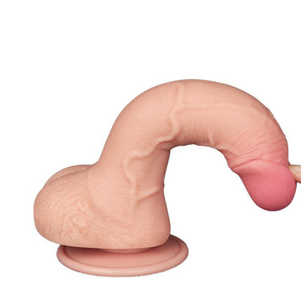LoveToy - Dildo - Glijdende Huid Dildo - Dubbellaags Dildo - Lengte 19.5 cm - Diameter 3.5 cm - Lichte huidskleur-Erotiekvoordeel.nl