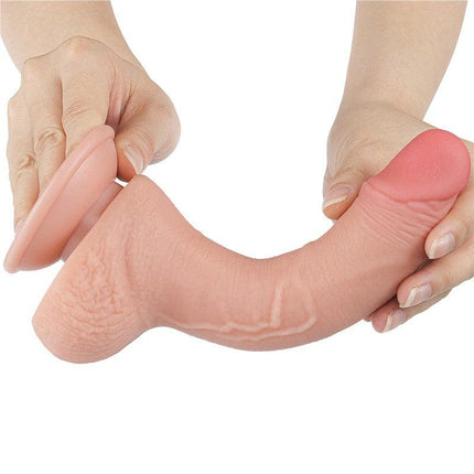 LoveToy - Dildo - Glijdende Huid Dildo - Dubbellaags Dildo - Lengte 19.5 cm - Diameter 3.5 cm - Lichte huidskleur-Erotiekvoordeel.nl