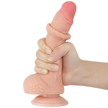 LoveToy - Dildo - Glijdende Huid Dildo - Dubbellaags Dildo - Lengte 19.5 cm - Diameter 3.5 cm - Lichte huidskleur-Erotiekvoordeel.nl