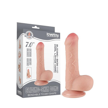 LoveToy - Dildo - Glijdende huid Dildo - Dubbellaagse Dildo - Lengte 18.3 cm - Diameter 3.5 cm - Lichte Huidskleur-Erotiekvoordeel.nl