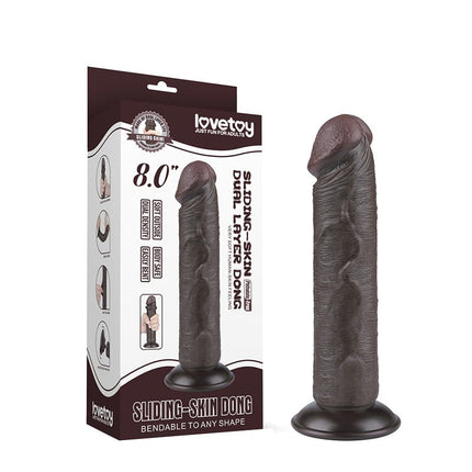 LoveToy - Dildo Met Sliding Skin Technologie - 20 cm x Ø 3,8 cm - Zwart-Erotiekvoordeel.nl