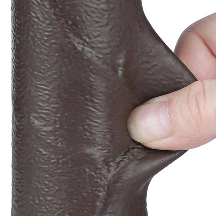 LoveToy - Dildo Met Sliding Skin Technologie - 20 cm x Ø 4 cm - Zwart-Erotiekvoordeel.nl