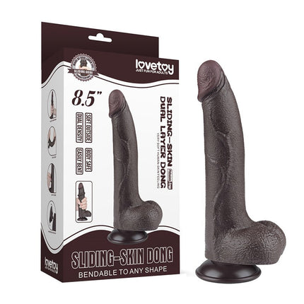 LoveToy - Dildo Met Sliding Skin Technologie - 20 cm x Ø 4 cm - Zwart-Erotiekvoordeel.nl