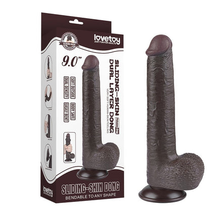 LoveToy - Dildo Met Sliding Skin Technologie - 22 cm x Ø 3,7 cm - Zwart-Erotiekvoordeel.nl