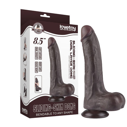 LoveToy - Dildo Met Sliding Skin Technologie - 22 cm x Ø 4,3 cm - Zwart-Erotiekvoordeel.nl
