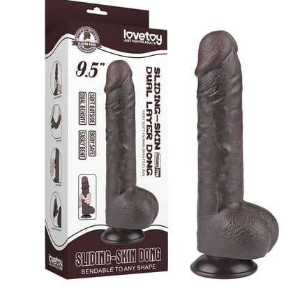 LoveToy - Dildo Met Sliding Skin Technologie - 24 cm x Ø 4,3 cm - Zwart-Erotiekvoordeel.nl