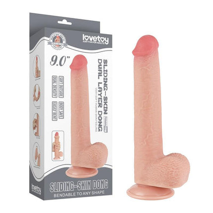 LoveToy - Dildo - Schuifhuid dildo - Lengte 22 cm - Diameter Ø 3.7 cm - Lichte Huidskleur-Erotiekvoordeel.nl