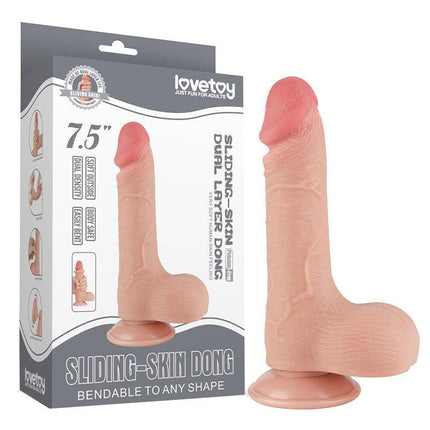 LoveToy - Dubbellaags Dildo - Glijdende Huid Dildo - Lengte 19.5 cm - Diameter 3.7 cm - Lichte Huidskleur-Erotiekvoordeel.nl
