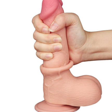 LoveToy - Dubbellaags Dildo - Glijdende Huid Dildo - Lengte 19.5 cm - Diameter 3.7 cm - Lichte Huidskleur-Erotiekvoordeel.nl