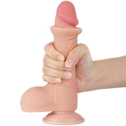 LoveToy - Dubbellaags Dildo - Glijdende Huid Dildo - Lengte 19.5 cm - Diameter 3.7 cm - Lichte Huidskleur-Erotiekvoordeel.nl