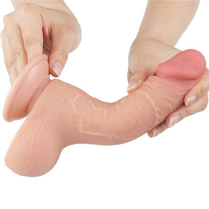 LoveToy - Dubbellaags Dildo - Glijdende Huid Dildo - Lengte 19.5 cm - Diameter 3.7 cm - Lichte Huidskleur-Erotiekvoordeel.nl