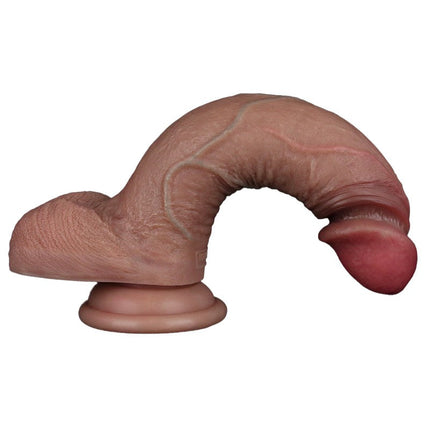LoveToy - Dubbellaags Siliconen Dildo - 19,5 cm x Ø 3,7 cm - Bruin-Erotiekvoordeel.nl