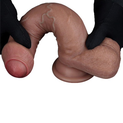 LoveToy - Dubbellaags Siliconen Dildo - 20,5 cm x Ø 4 cm - Bruin-Erotiekvoordeel.nl