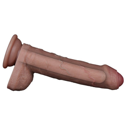LoveToy - Dubbellaags Siliconen Dildo - 20,5 cm x Ø 4 cm - Bruin-Erotiekvoordeel.nl