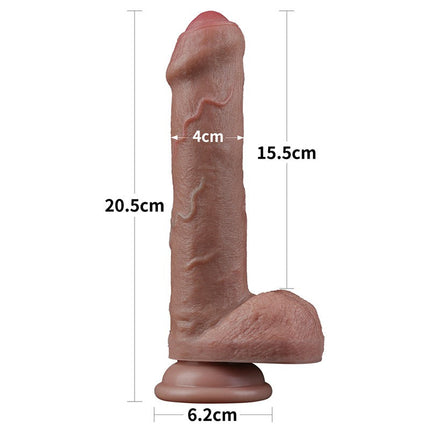 LoveToy - Dubbellaags Siliconen Dildo - 20,5 cm x Ø 4 cm - Bruin-Erotiekvoordeel.nl