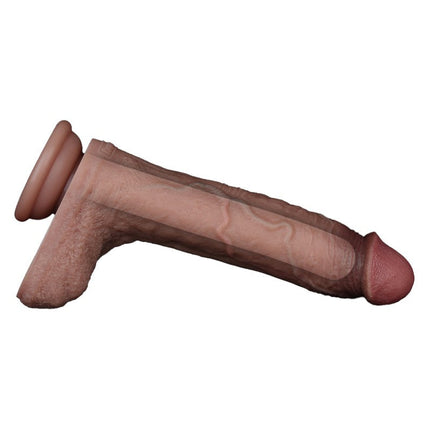 LoveToy - Dubbellaags Siliconen Dildo - 21,5 cm x Ø 4,2 cm - Bruin-Erotiekvoordeel.nl