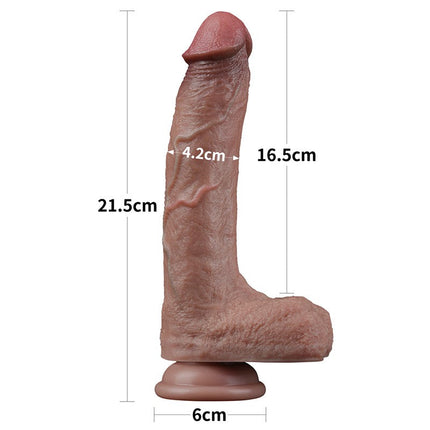 LoveToy - Dubbellaags Siliconen Dildo - 21,5 cm x Ø 4,2 cm - Bruin-Erotiekvoordeel.nl