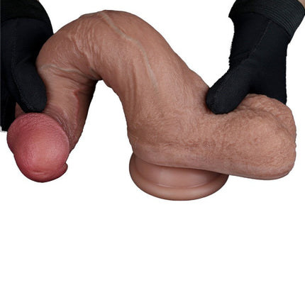 LoveToy - Dubbellaags Siliconen Dildo - 21,5 cm x Ø 4,2 cm - Bruin-Erotiekvoordeel.nl