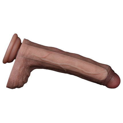 LoveToy - Dubbellaags Siliconen Dildo - 22 cm x Ø 4,2 cm - Bruin-Erotiekvoordeel.nl